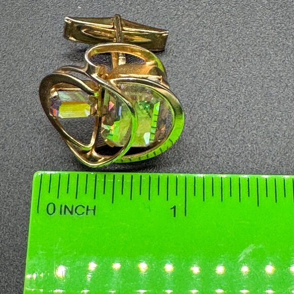 Vintage Gold Tone Cufflinks Large AB Coated Stones - Picture 6 of 6